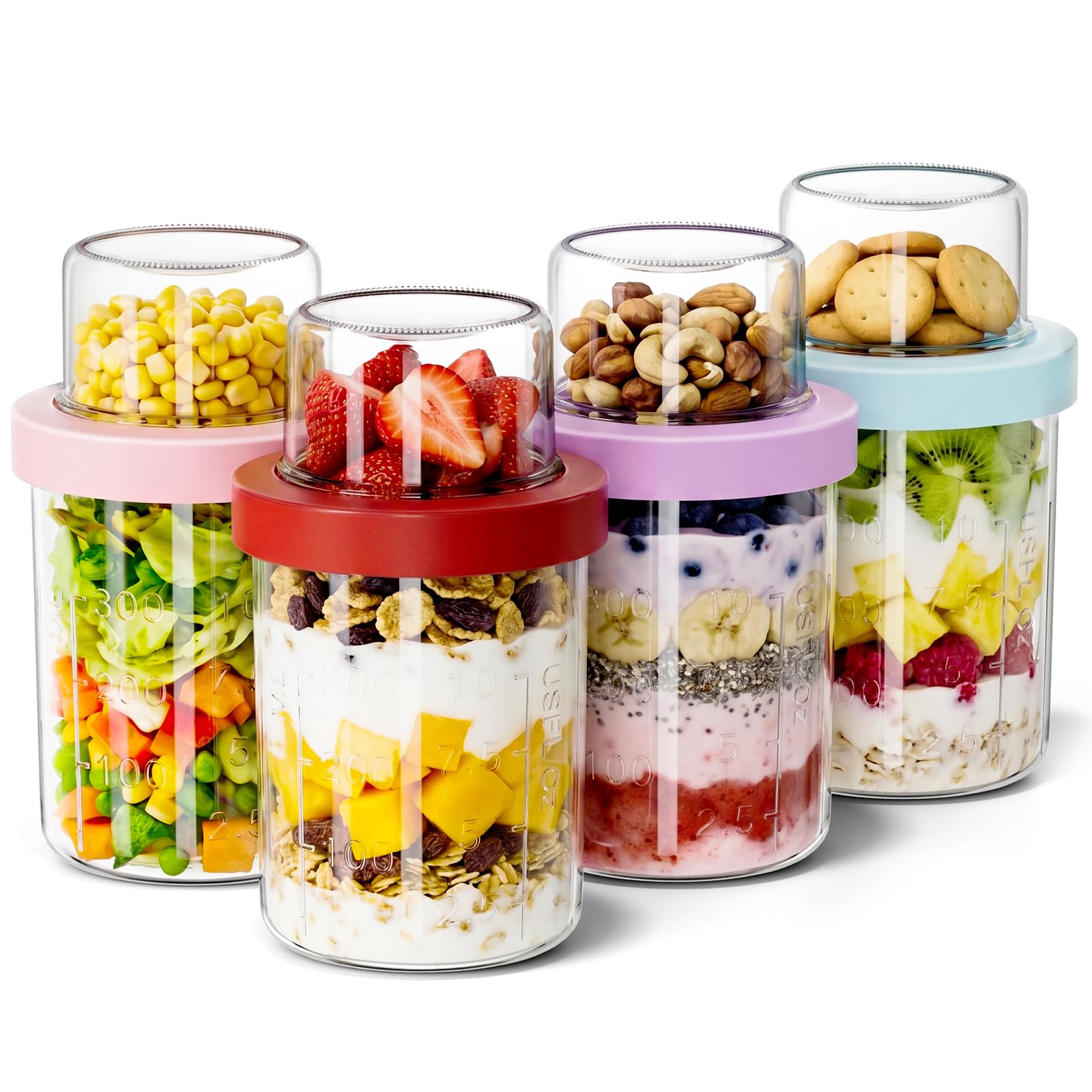 Yirilan 4Pack Overnight Oats Jar with Lids 470+130ML