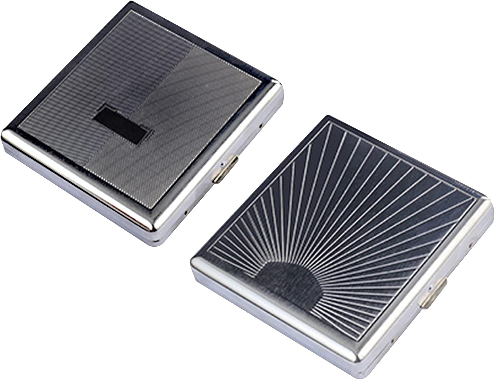 2Pcs Metal Cigarette Case for Regular,King Size,Holds 20, Tobacco Box Metal Retro 90mm 3.54 Inch Portable Double Sided Spring Clip Cigarette Case/Box for Men and Women Ideal Gift for Smoker