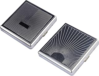 2Pcs Metal Cigarette Case for Regular,King Size,Holds 20, Tobacco Box Metal Retro 90mm 3.54 Inch Portable Double Sided Spring Clip Cigarette Case/Box for Men and Women Ideal Gift for Smoker