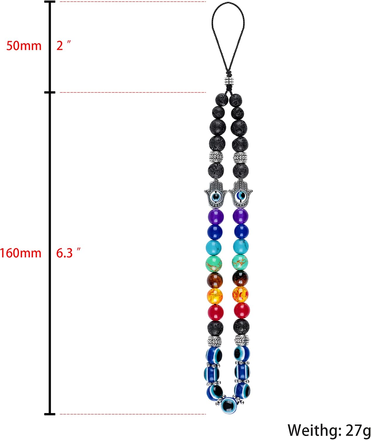 Evil Eye Phone Charm Lanyard Chakra Beaded Wrist Strap Keychain for Women (Blue Evil eye)