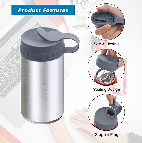 Miniatura 3 de Cosmos Tapa de silicona para latas de bebidas, tapón antiderrames para latas de bebidas de tamaño regular (gris + amarillo)