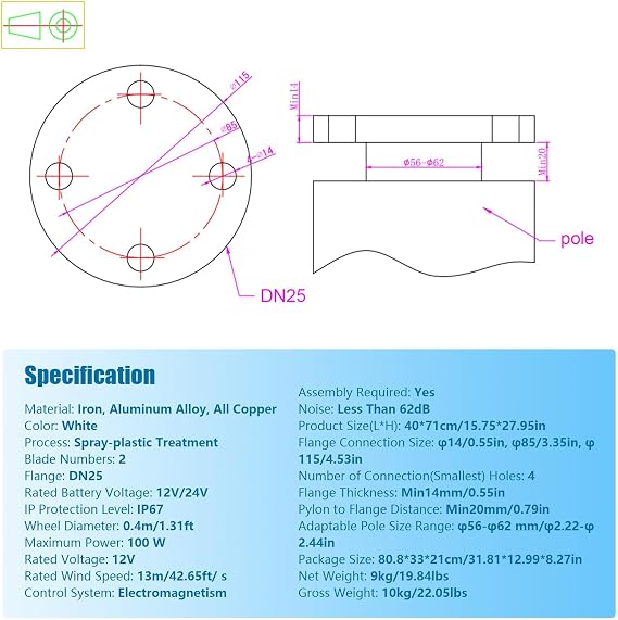100WWind Turbine, 12V IP67Wind Turbine Generator Kit,Vertical Axis Wind Turbine Generator w/Controller, 13m/s Rated Wind Speed Wind for Home, Boats, Gazebos, Cabins, etc (White)