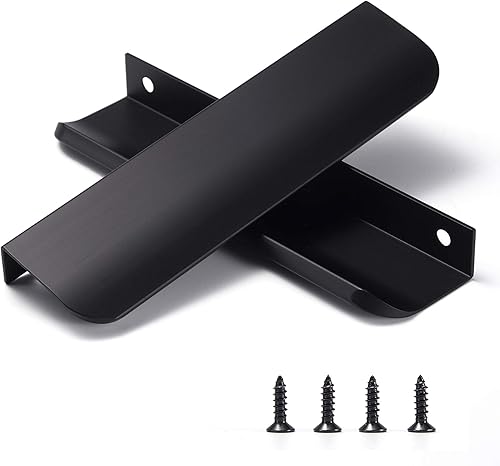 Satanga Tirador de dedo negro con borde para armarios de cocina, tiradores ocultos de aluminio para puerta de montaje trasero oculto para el hogar,