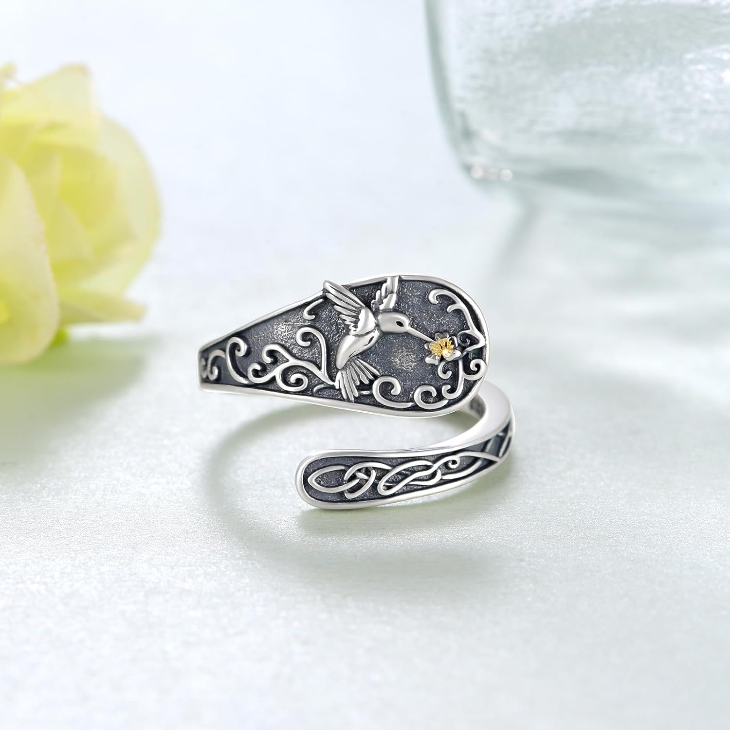 Turquoise Spoon Rings for Women - 925 Sterling Silver Western Adjustable Thumb Rings Native American Jewelry Gifts for Mom Wife Best Friend or Her Size 5-9 - Image 4