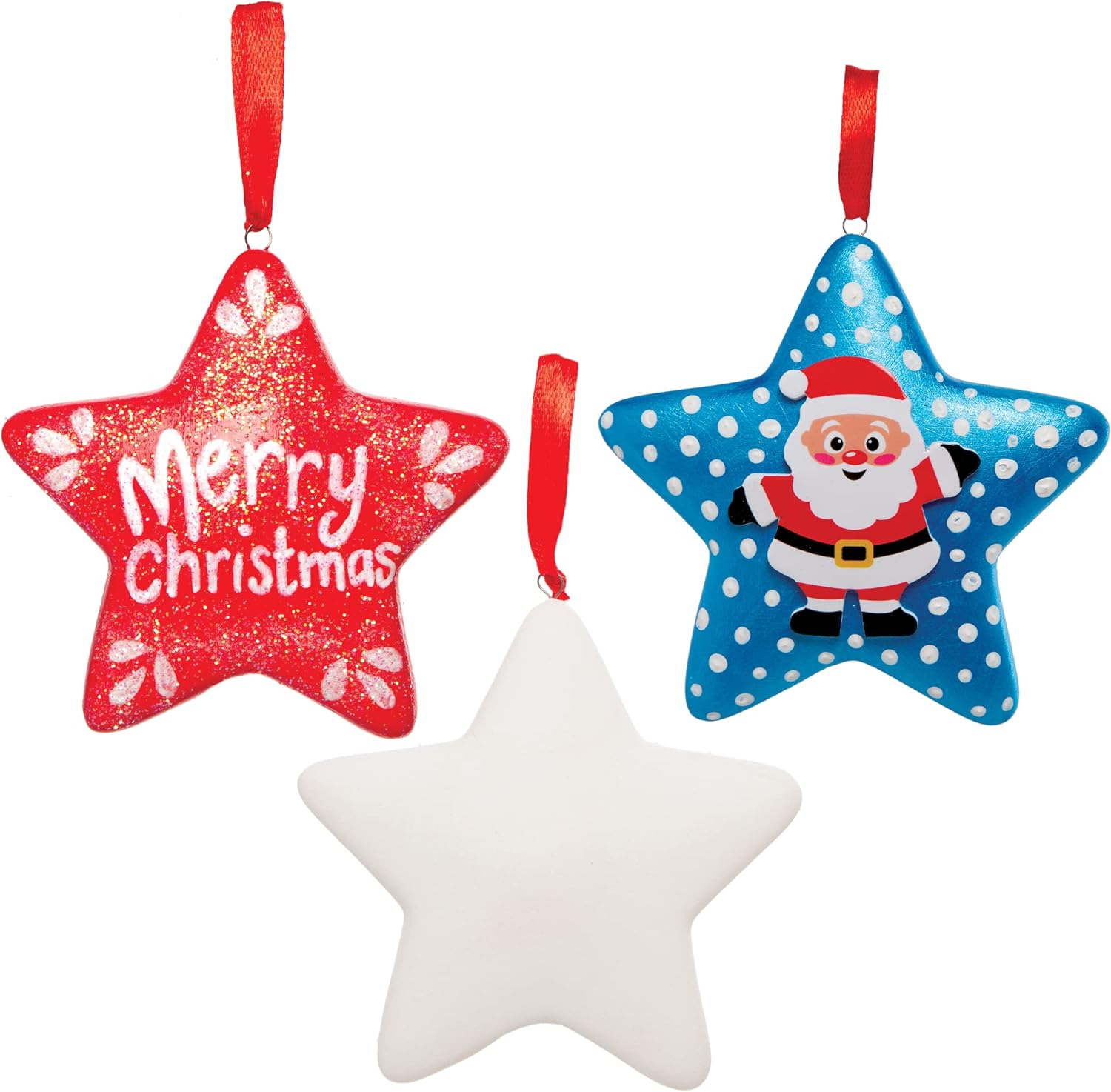 Baker Ross FC109 Christmas Star Ceramic Baubles-Pack of 4, Assorted