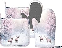 Vista 9 de Manoplas de Horno con Diseño de Hongos, Juego de Agarraderas de Silicona Vintage con Hoja Mágica, Guantes de Cocina Agarraderas Resistentes al Calor