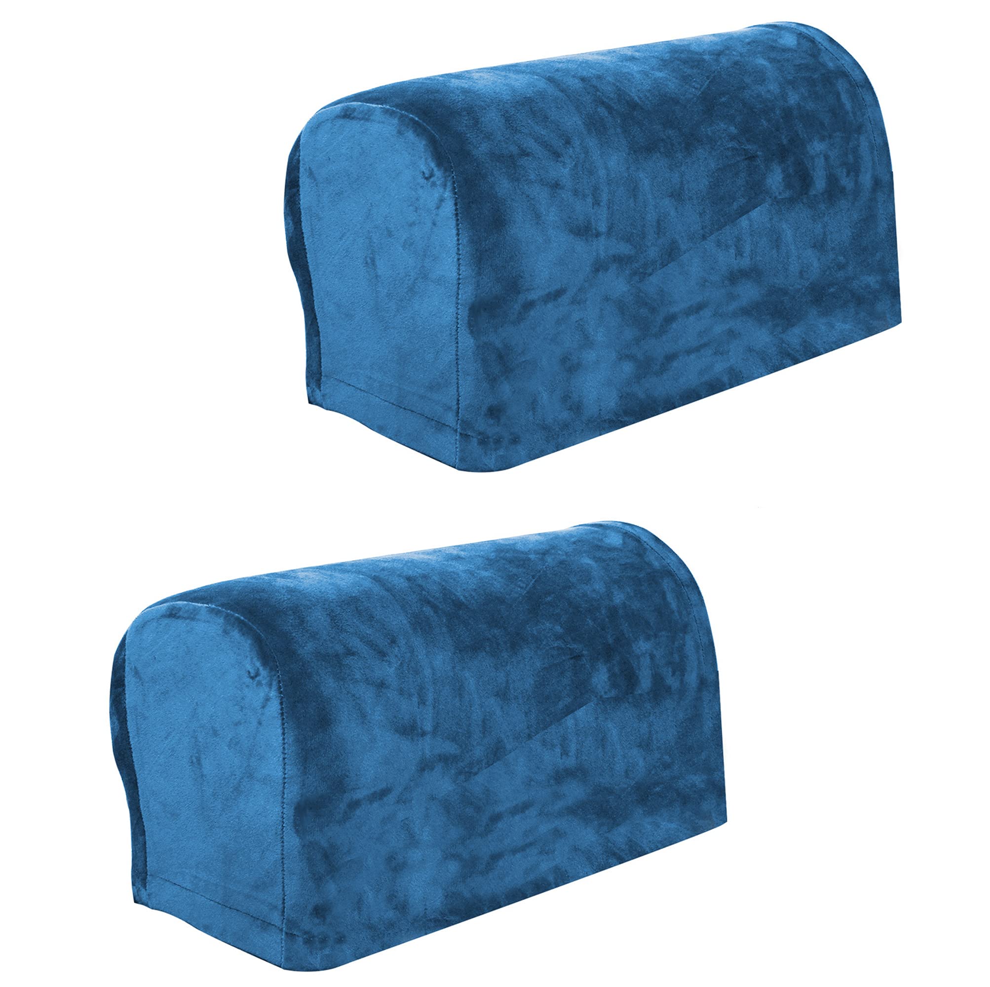 Hruile Stretch Velvet Armrest Covers Stretchy Chair Cover Anti-Slip Furniture Protector Armchair Slipcovers Chair Arm Protectors for Recliner Chair Couch Sofa,Set of 2,Blue
