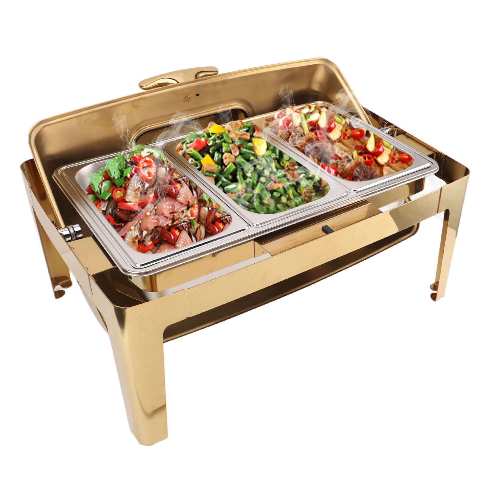 Set Scaldavivande per Buffet in Acciaio Inossidabile per Catering per Hotel, Ristoranti e Uso Domestico 9 Litri (3 scomparti #16)