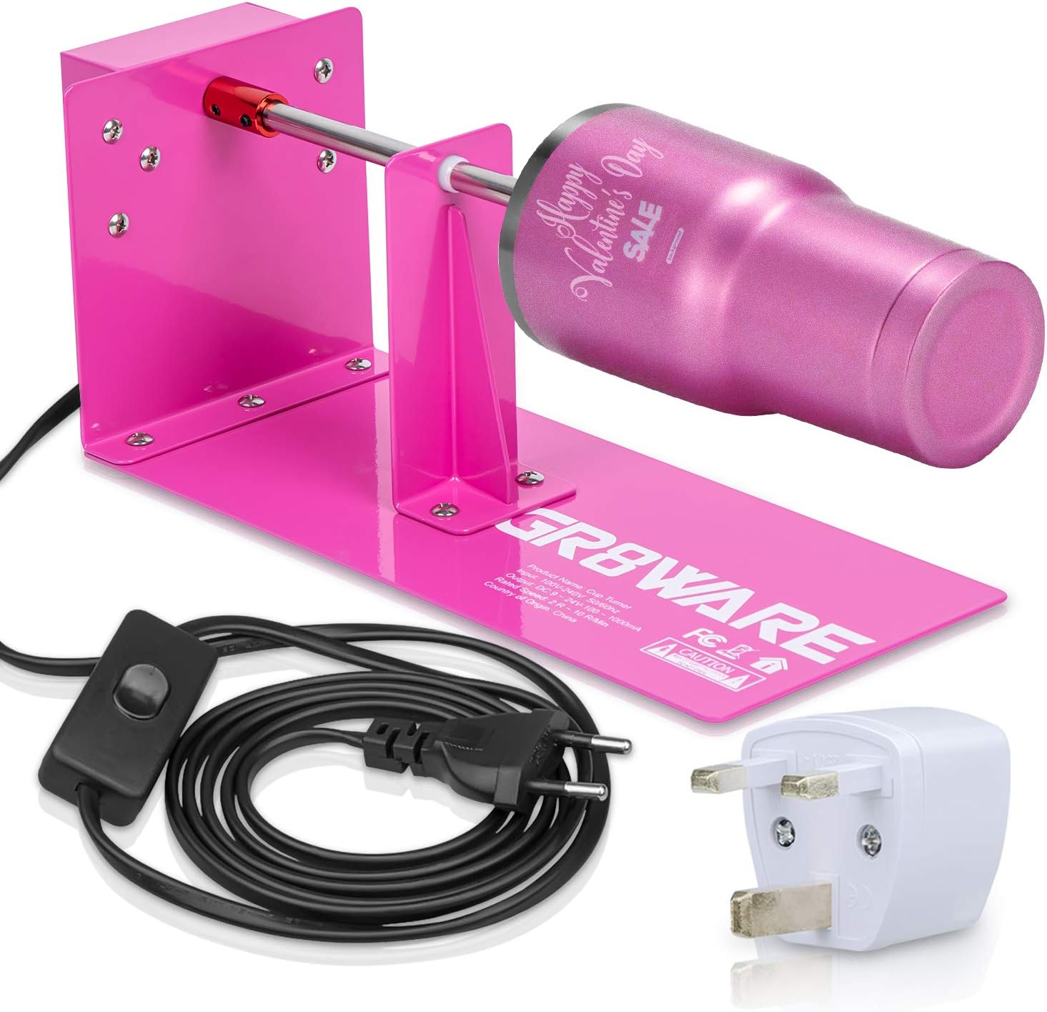 LITSPOT Cup Turner Spinner,DIY Cup Machine + an UK Adapter Tumbler Cuptisserie Excellent Choice for Making Cups, Easy to Operate (Pink)