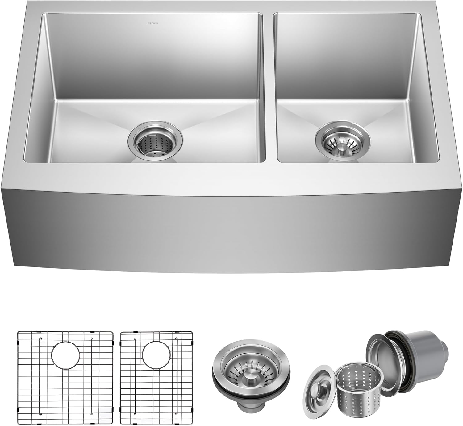 KRAUS Standart Pro 33-Inch Apron Front Farmhouse 16-Gauge 60/40 Double Bowl Stainless Steel Kitchen Sink, KHF203-33