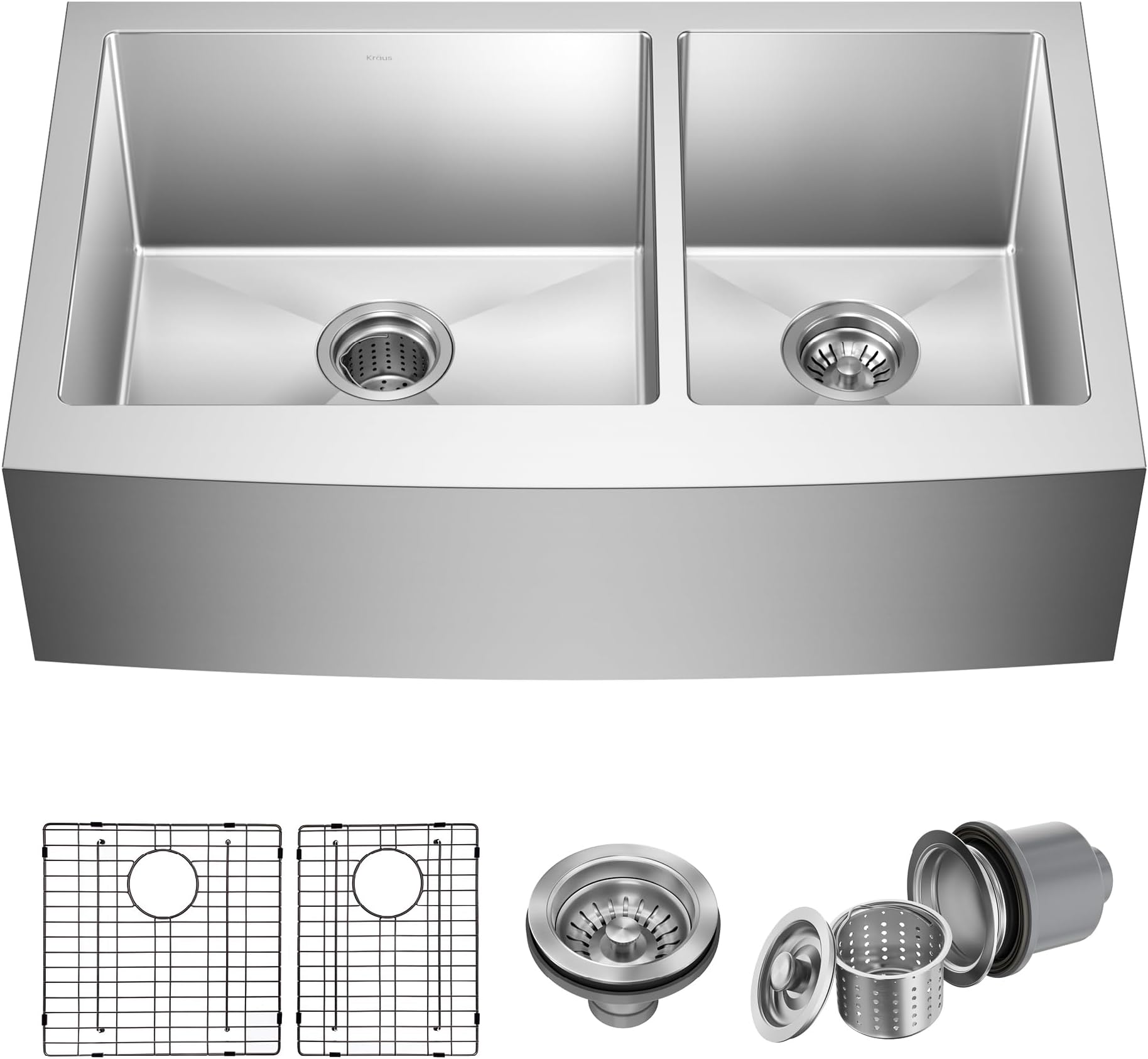 KHF203-33 Standart PRO Kitchen Stainless Steel Sink, 32.88", 33 Inch Round Apron 60/40 Double Bowl