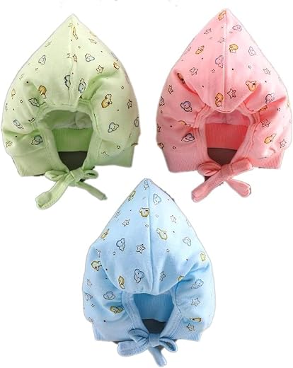 angaakar Printed Soft Cotton Cap for New Born Baby Boys &amp; Girls Tie Knot Caps for Infants Topi | Pack of 3