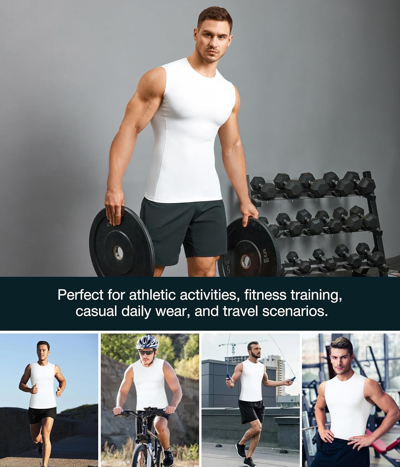Eleady 2 Packs Compression Shirt Men Workout Shirts Athletic Base Layer Sleeveless Tank Top Slimming Undershirt - Image 2