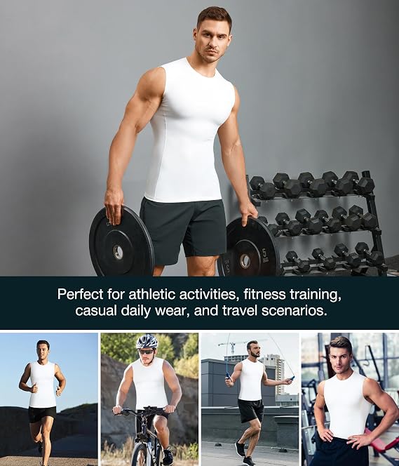 Eleady 2 Packs Compression Shirt Men Workout Shirts Athletic Base Layer Sleeveless Tank Top Slimming Undershirt