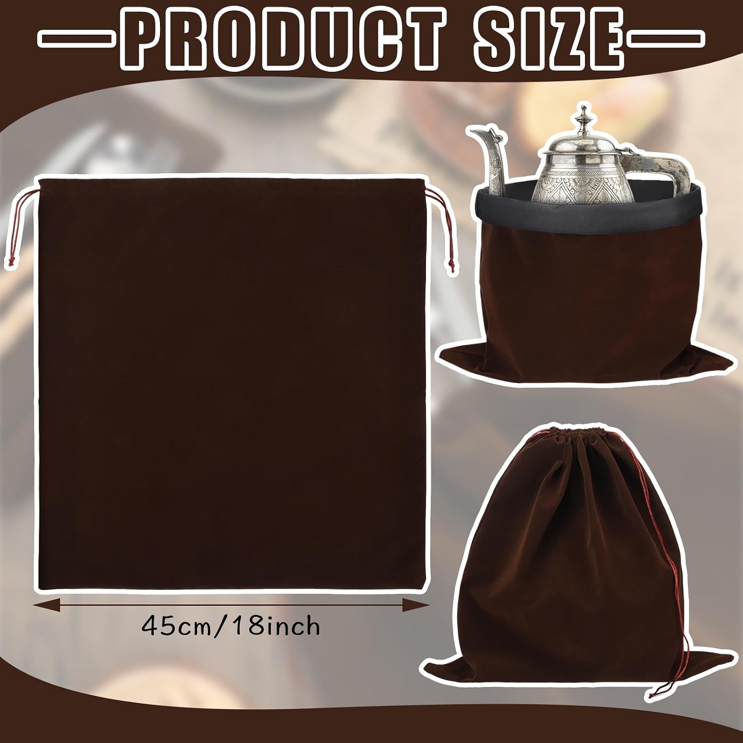 Ferraycle 6 Pcs Silver Storage Bags Anti Tarnish Storage Bag Fabric Cloth for Jewelry Silverware Protection Flatware(18 x 18 Inch,Coffee)