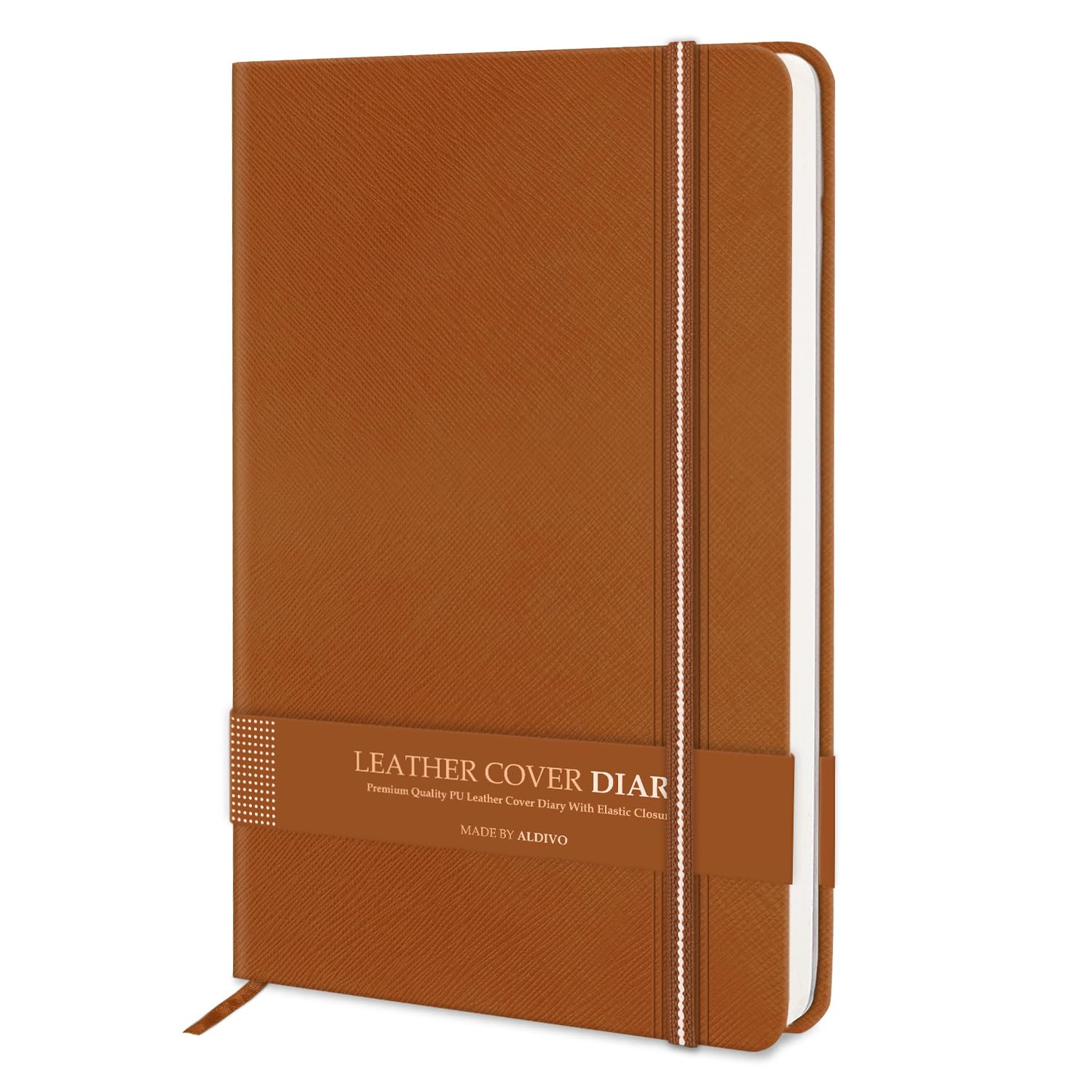 ALDIVO Signature Series Brown Premium Texture Leather Hard Bound Journal Notebook Diary with Elastic Closure | 192 Blank Pages | Size A5 | Personal Journal Diary for Office, Men and Women