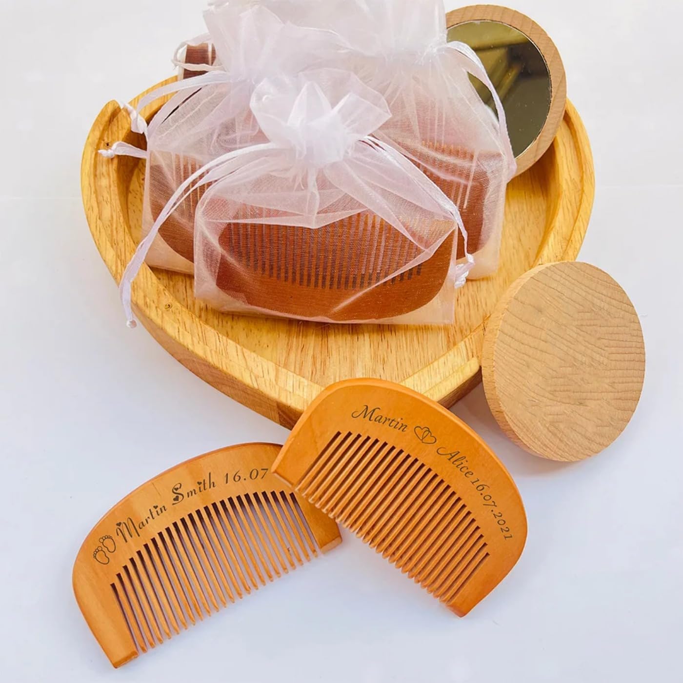 Peines de pelo personalizados, regalos y regalos de boda, peine de madera grabado con nombre personalizado, recuerdo de boda, peines de bolsillo de madera (70 unidades)