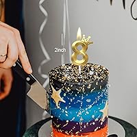 Vista 2 de Vela de cumpleaños número 8 Velas de número 3D diseñadas con corona para decoración de pasteles 8 velas doradas