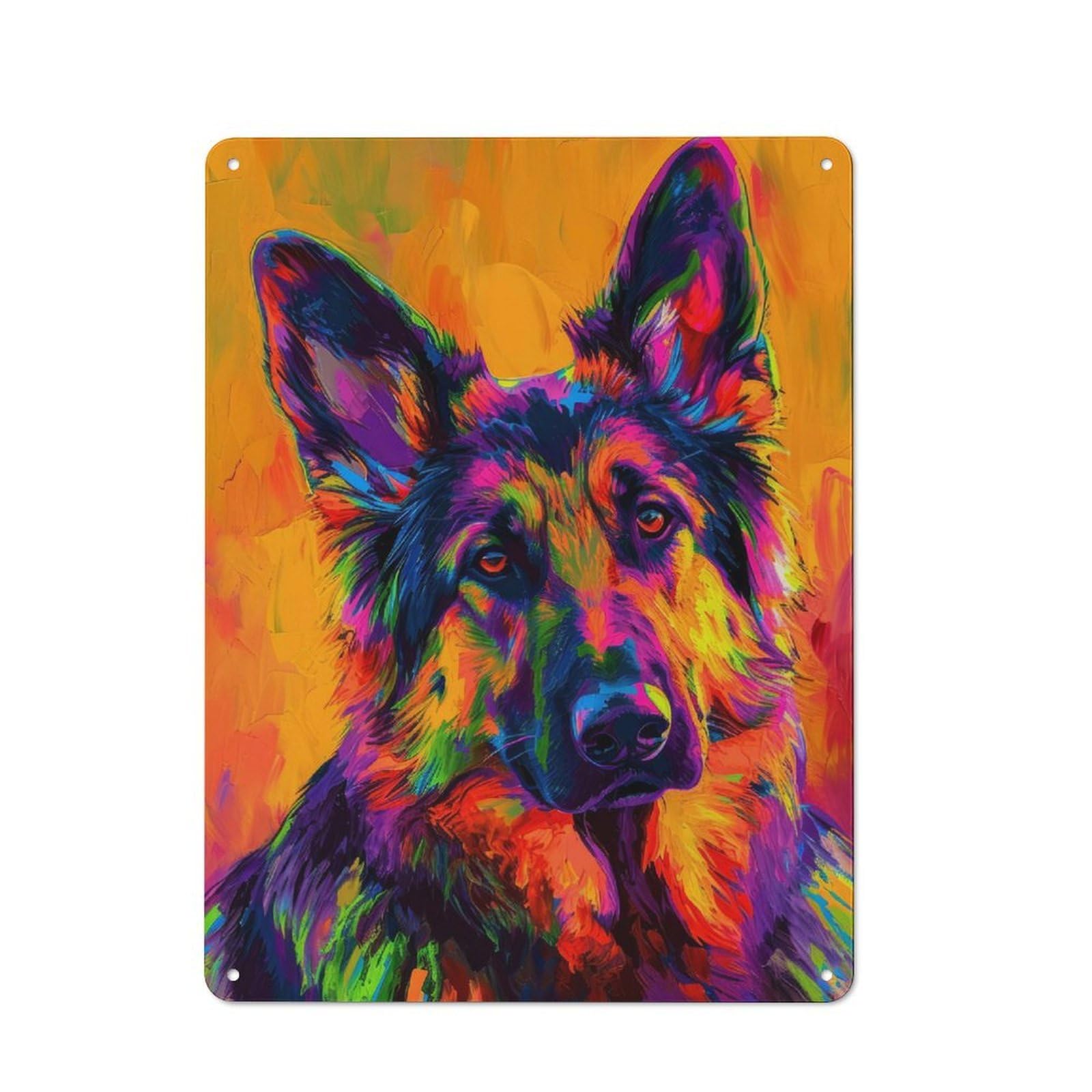 Junmoney Colorful German Shepherd Portrait Metal Plaque 40X30cm With For Hallway Wall, Rustic Decor, For Garage, Workshop And Man Cave Decoration