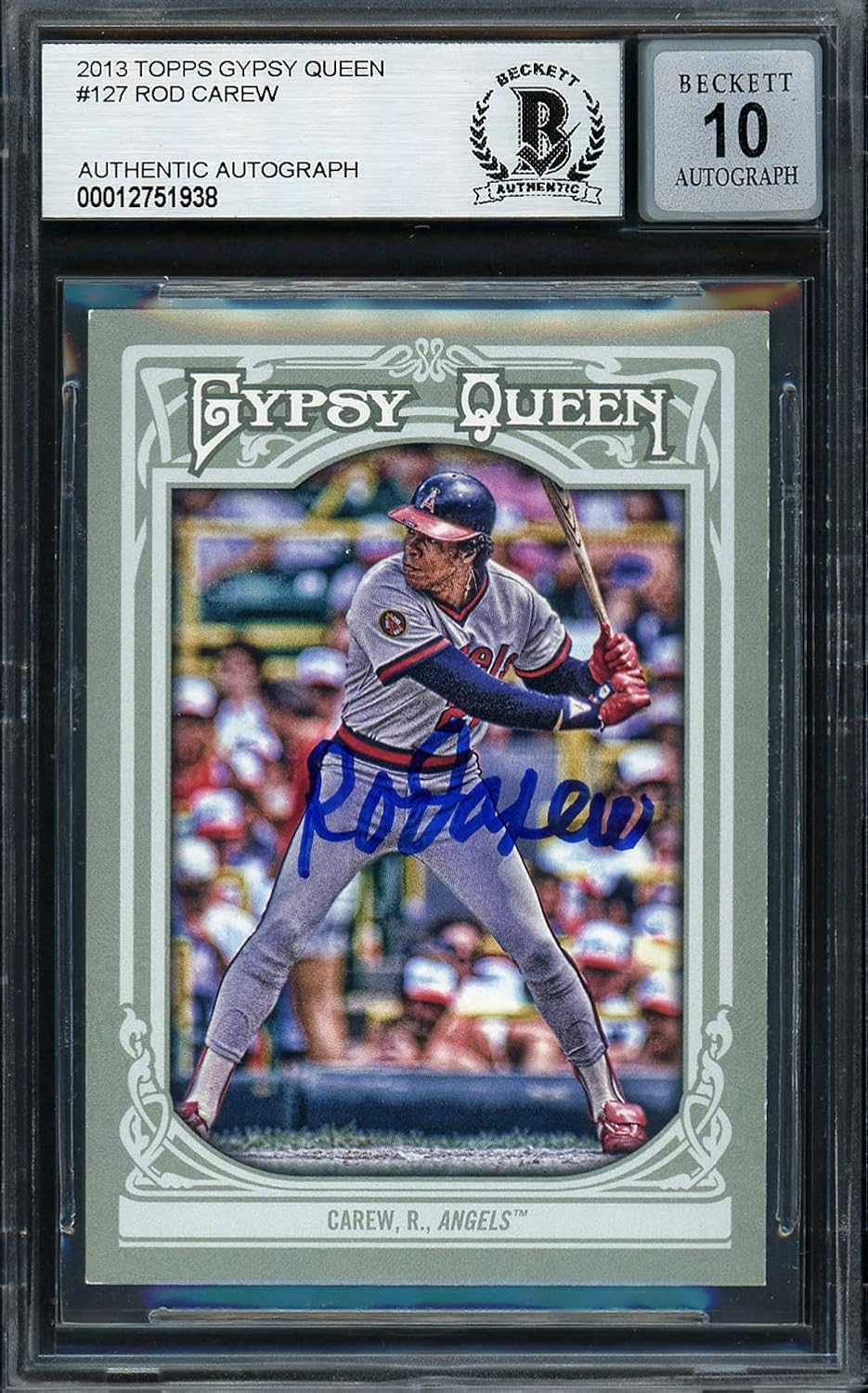 Rod Carew Autographed 2013 Topps Gypsy Queen Baseball Card #127 Auto Grade Gem Mint 10 Beckett BAS Stock #192787
