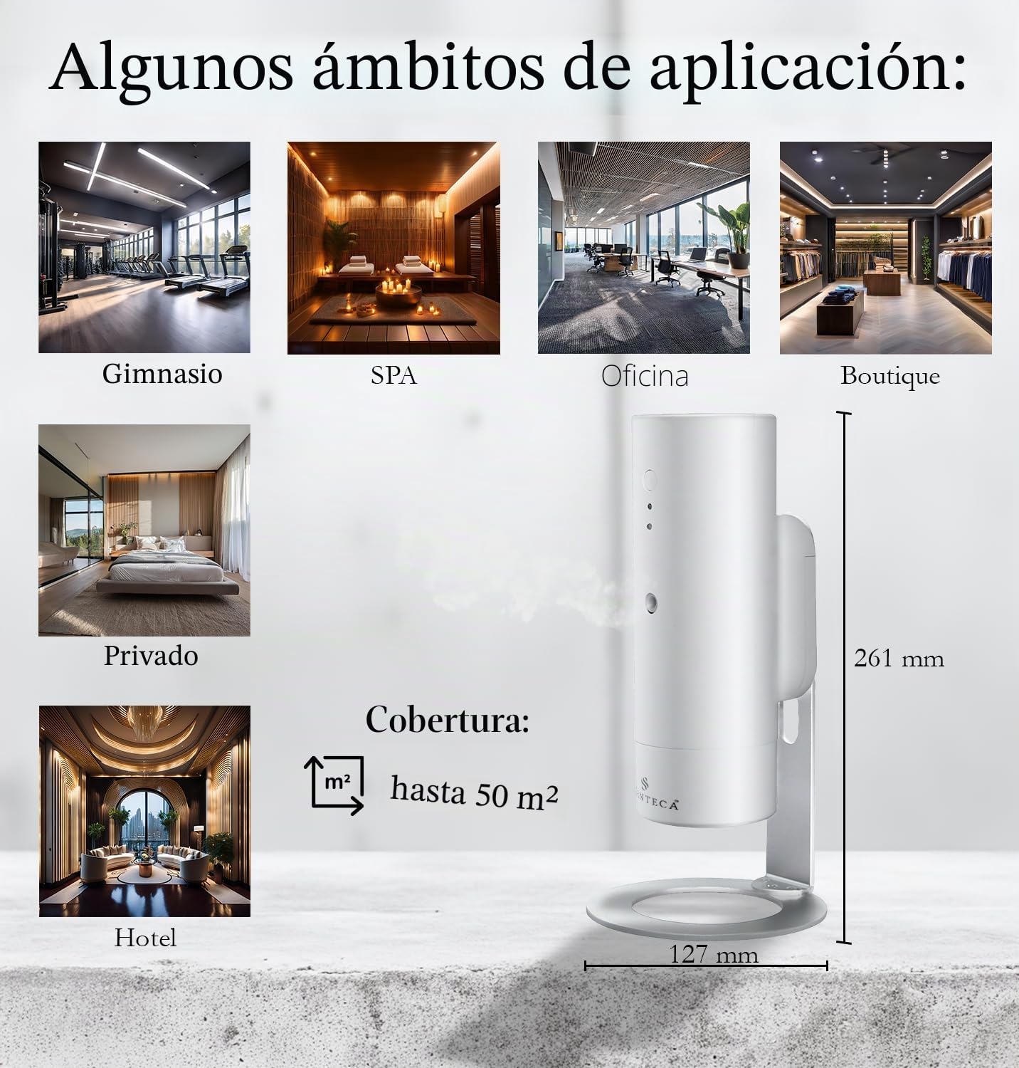 SCENTECA Difusor eléctrico Mod. AD-BC3, Fragancia incluida Té Blanco y Flores de Primavera, difusor de aceites Esenciales por nebulización sin Agua, Ideal para casa y Oficina (50 ml)