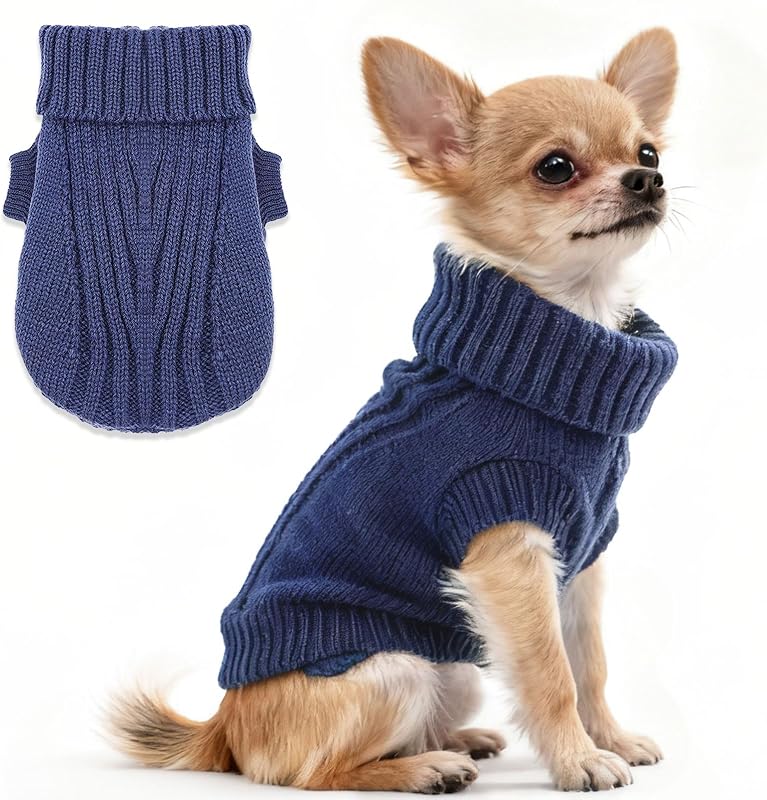 Suéter de tricô com gola alta para cães pequenos Generic Azul-marinho, Tamanho Pequeno