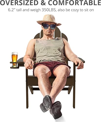 Miniatura 4 de LUE BONA HDPS Sillas Adirondack Set de 2, Silla para Hoguera al Aire Libre Resistente a la Intemperie con Portavasos, Silla Moderna de Plástico para