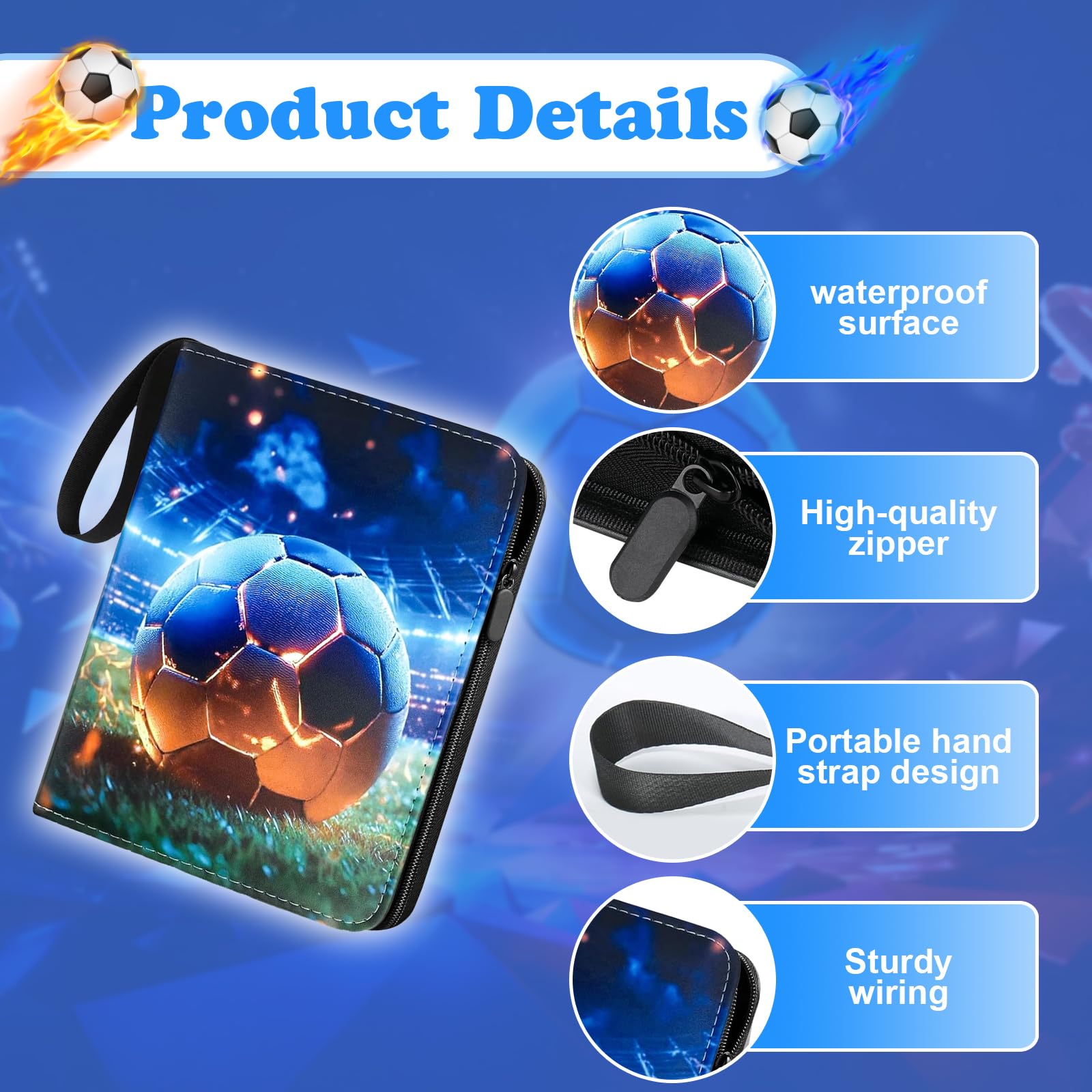 Puniama Football Card Binder Album, 400 Pockets Holder Book with Zipper & Carry Handle - Image 3