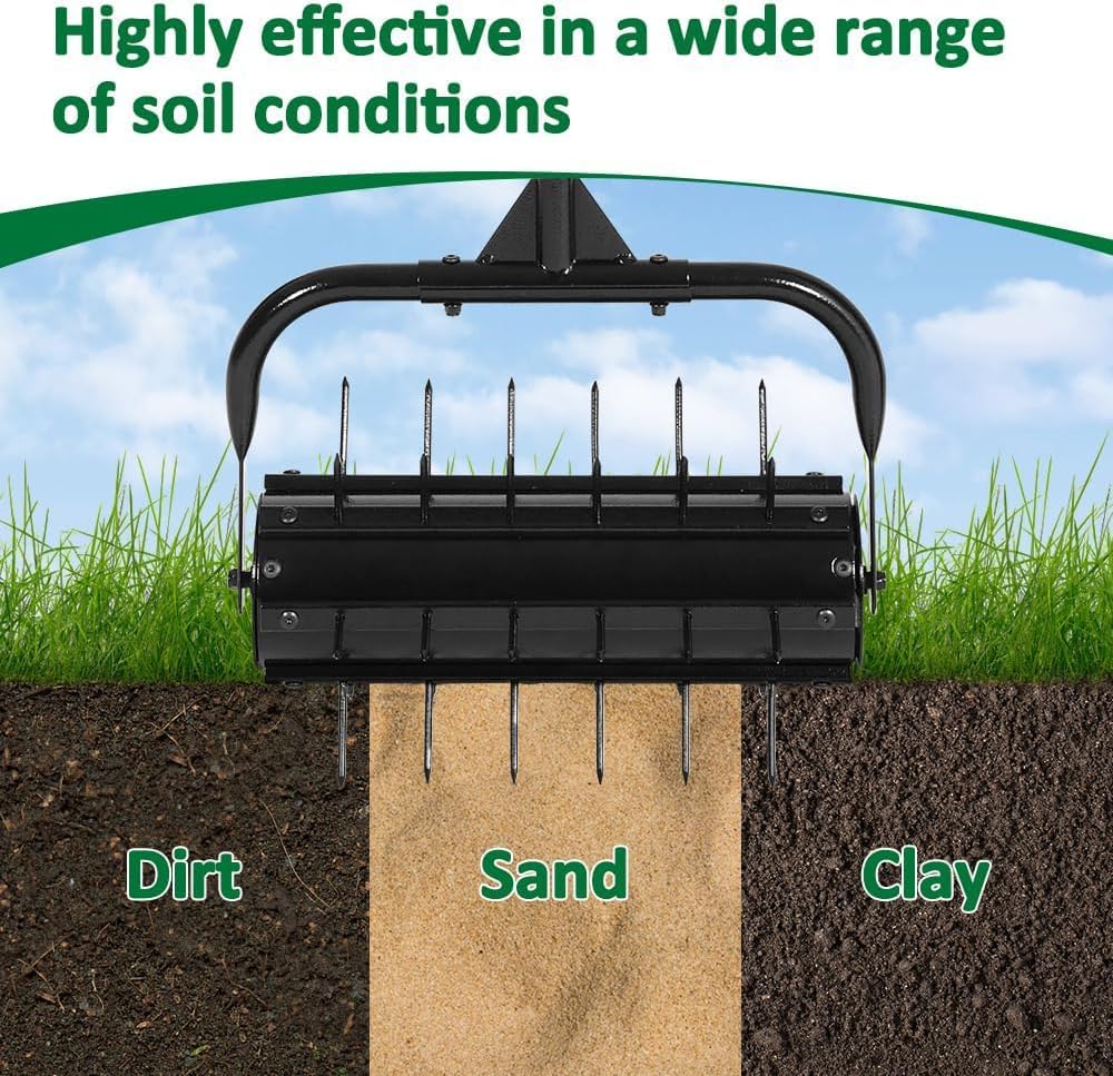 Manual Lawn Aerator, 17” Heavy Duty Rolling Aerator Lawn Tool for Yard, Aeration Tool with Spike Soil Penetrator