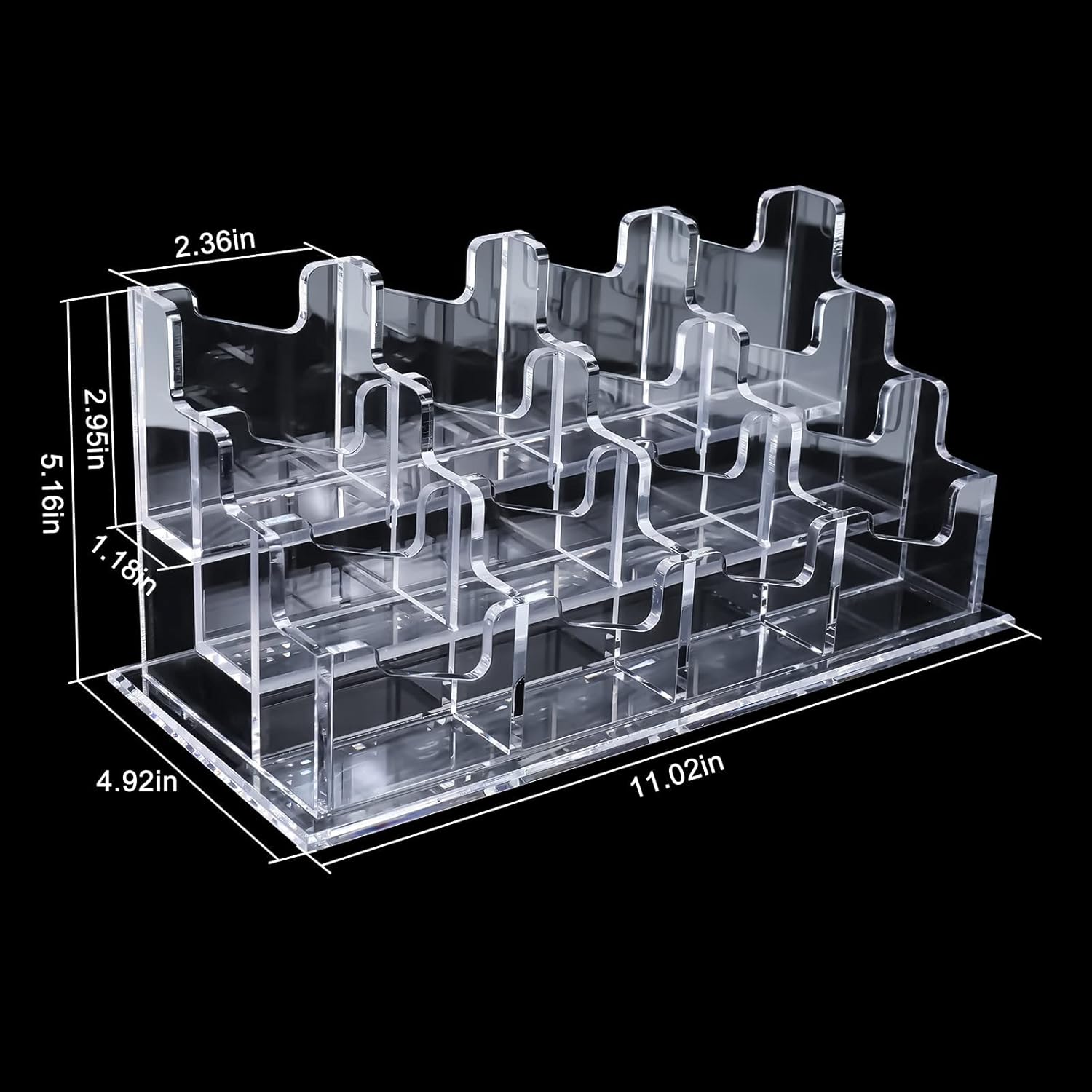 Clear Acrylic Business Card Holder for Desk 11 x 4.9 x 5.1 inches, 3 Tier 12 Pockets Multiple Card Stand Business Card Holder Display Office