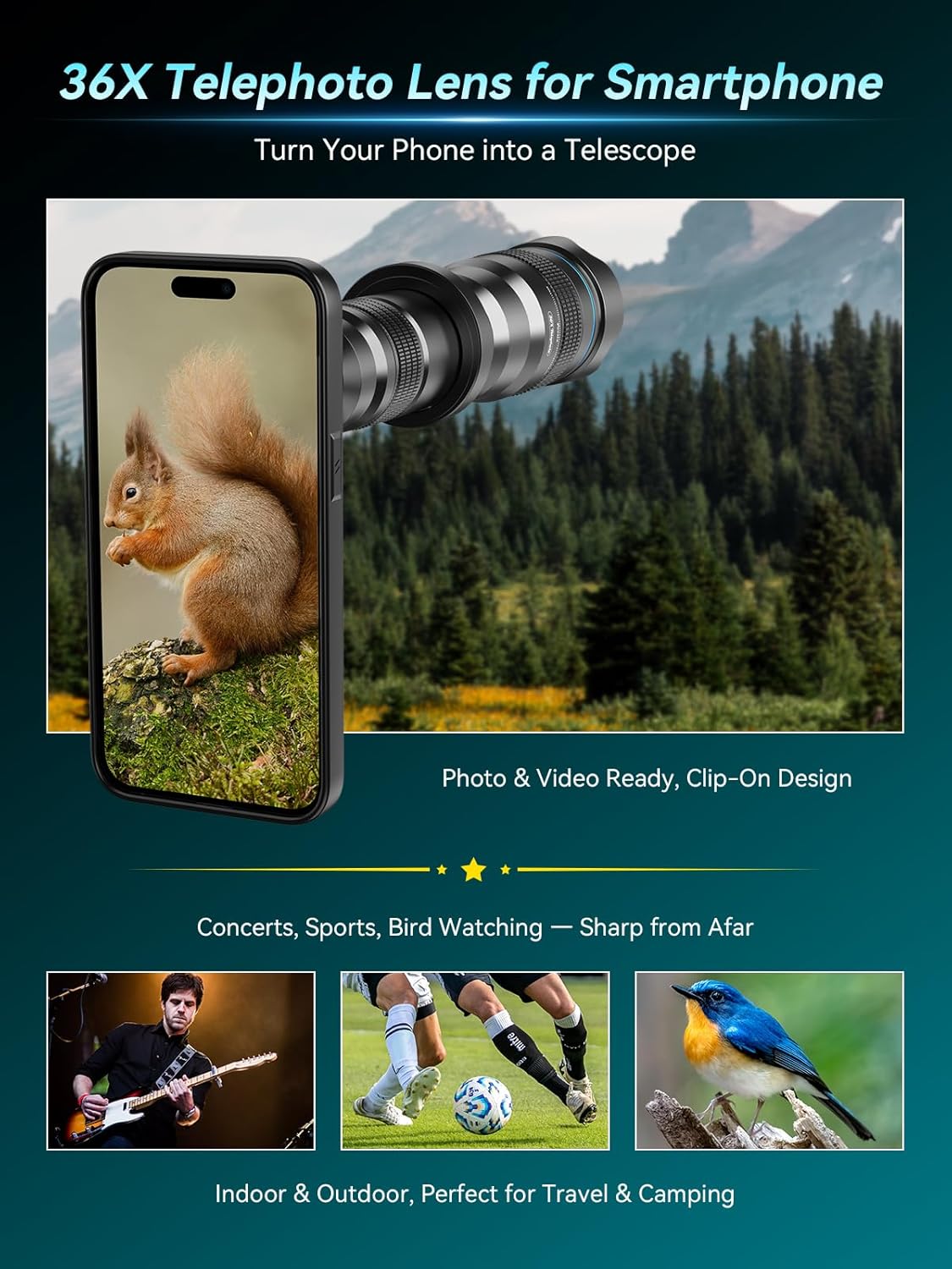 APEXEL 36x Telephoto Lens Compatible with iPhone 15 Pro Max | Photography for Travel, Birdwatching, Exploration | Kit with Sturdy Metal Tripod and Threaded Phone Case