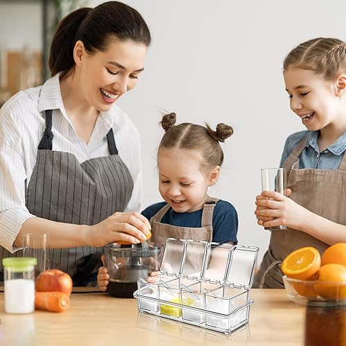 Miniatura 7 de Bokon Juego de 4 cajas de condimentos de acrílico transparente con cuchara, 16 unidades, organizador de condimentos de cocina, recipientes para