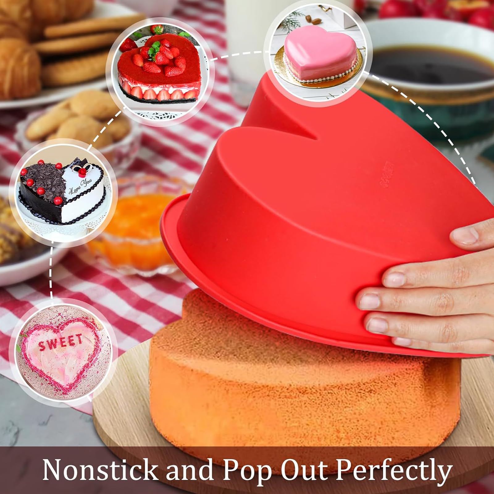 2PCS Heart Cake Tin, Heart Baking Tin, Heart Shaped Cake Tin, Silicone Love Heart Baking Tin - Image 3