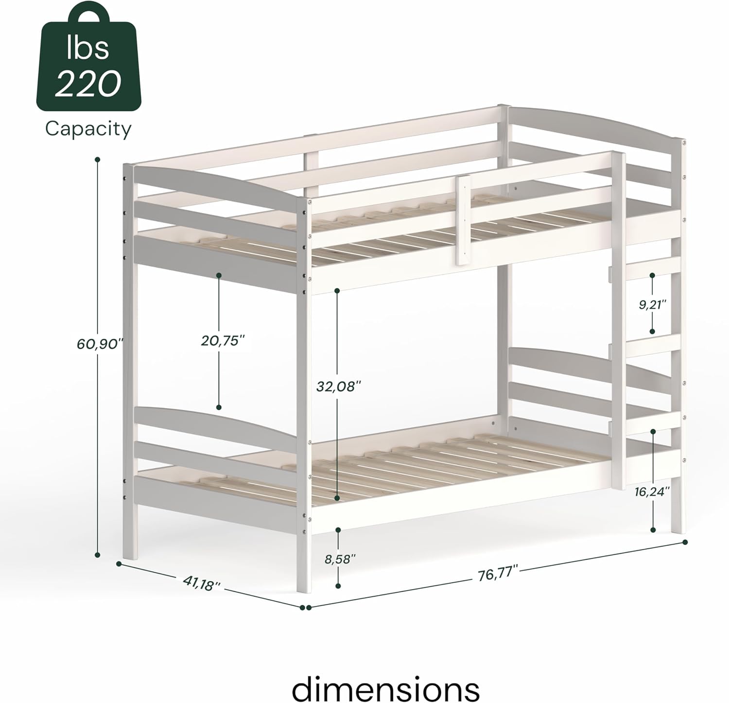 From the Tree Furniture Twin Over Twin Bunk Bed for Kids with Solid Wood Frame, Ladder, Safety Rails, Easy Assembly – Ideal for Bedrooms