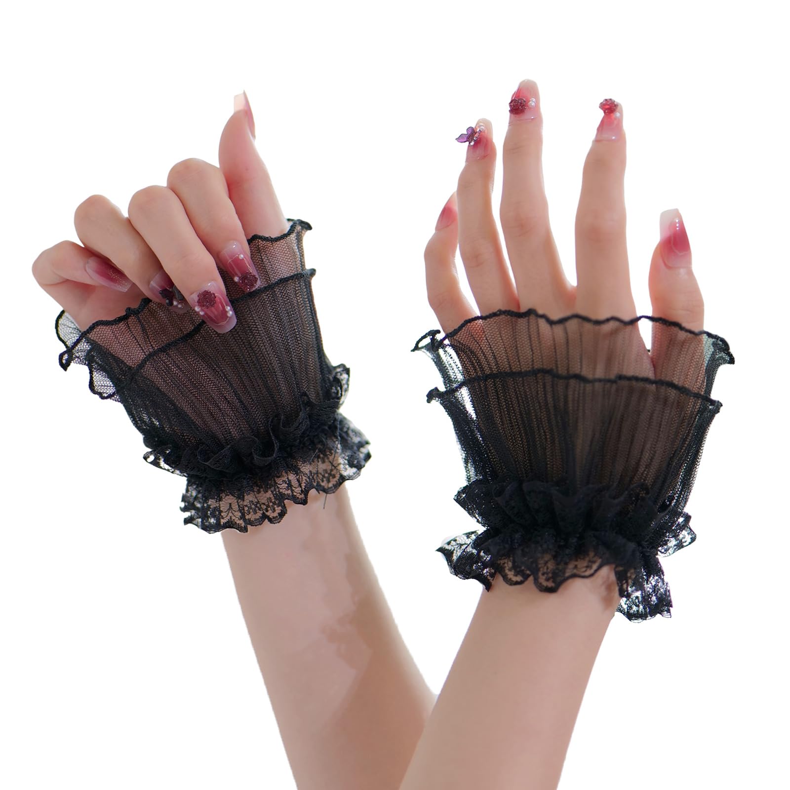 Jazuaiao Pleated Lace Wrist Cuffs Photography Accessories Lightweight Sheer Cuffs for Nails Studio Outdoor Delicate Lace Trim Arm Sleeves