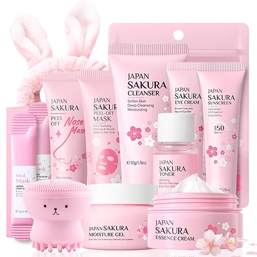 Kit de cuidado de la piel Sakura para niñas adolescentes, set de cuidado de la piel, artículos de tocador de tamaño de viaje, cuidado de la piel