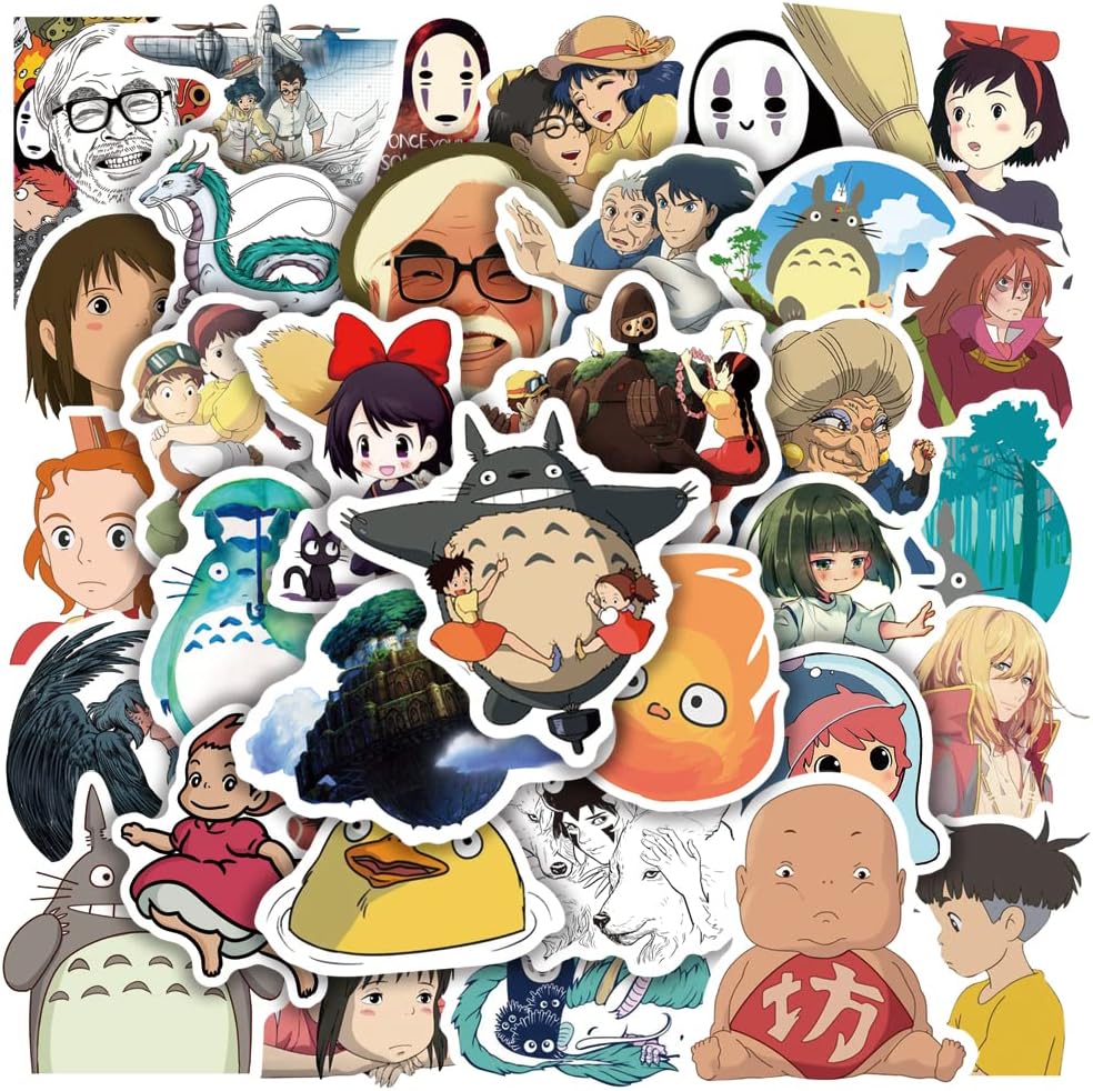 Yangsiw Hayao Miyazaki Stickers Japanese Cartoon Stickers, Studio Ghibli Anime Stickers for Laptop, Cars, Phone, Water Bottle, Skateboard, Suitcase, Guitar, Pad 50pcs …