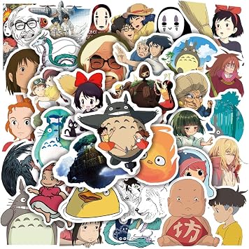 Yangsiw Hayao Miyazaki Stickers Japanese Cartoon Stickers, Studio Ghibli Anime Stickers for Laptop, Cars, Phone, Water Bottle, Skateboard, Suitcase, Guitar, Pad 50pcs