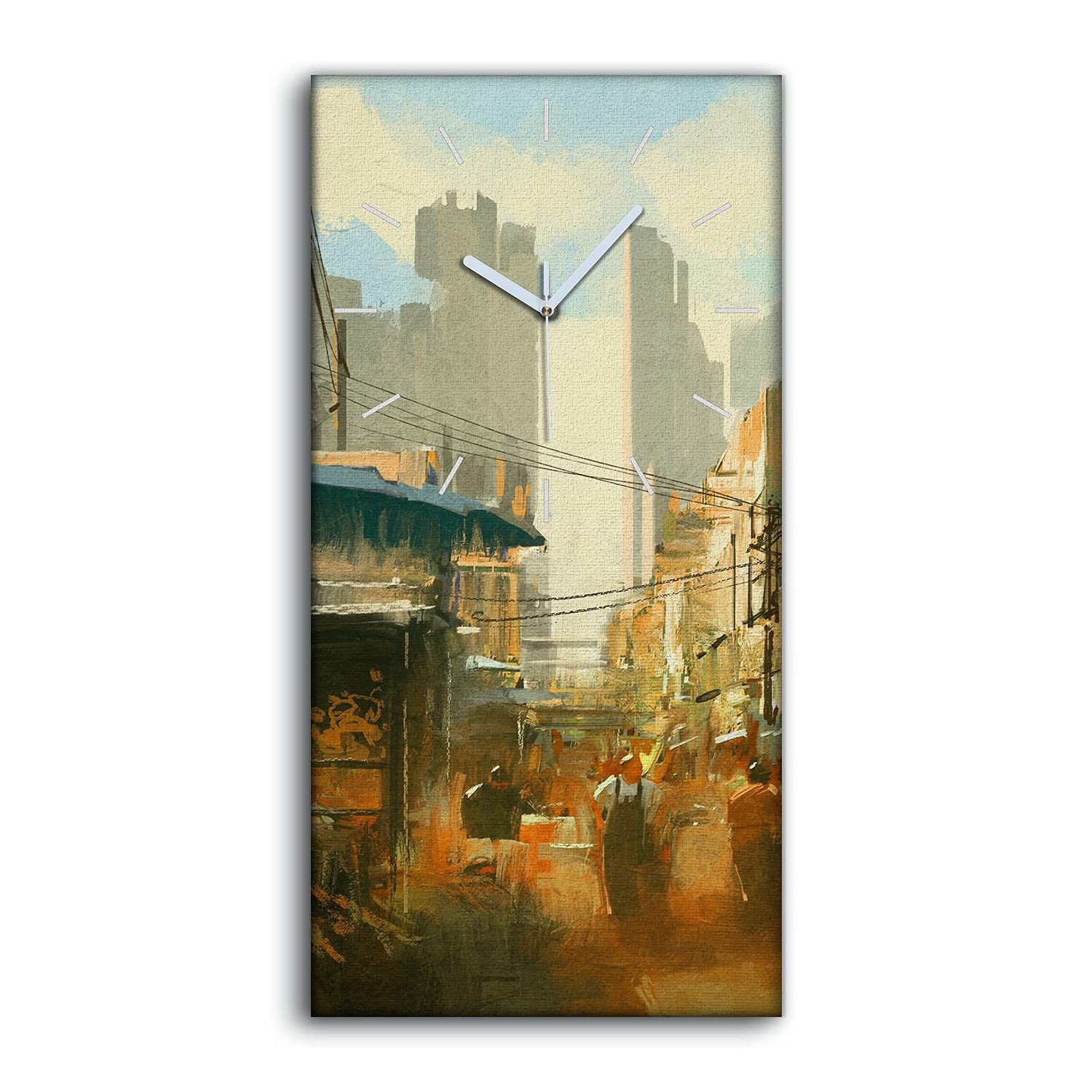 Horloge sur Toile Marché Coloré Art Mural Moderne 30x60 cm