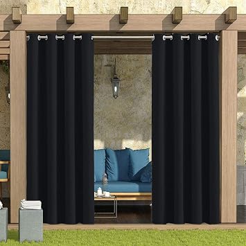 Outdoor Curtains for Patio Waterproof Waterproof Sunlight Blocking,Black,79x57 inch