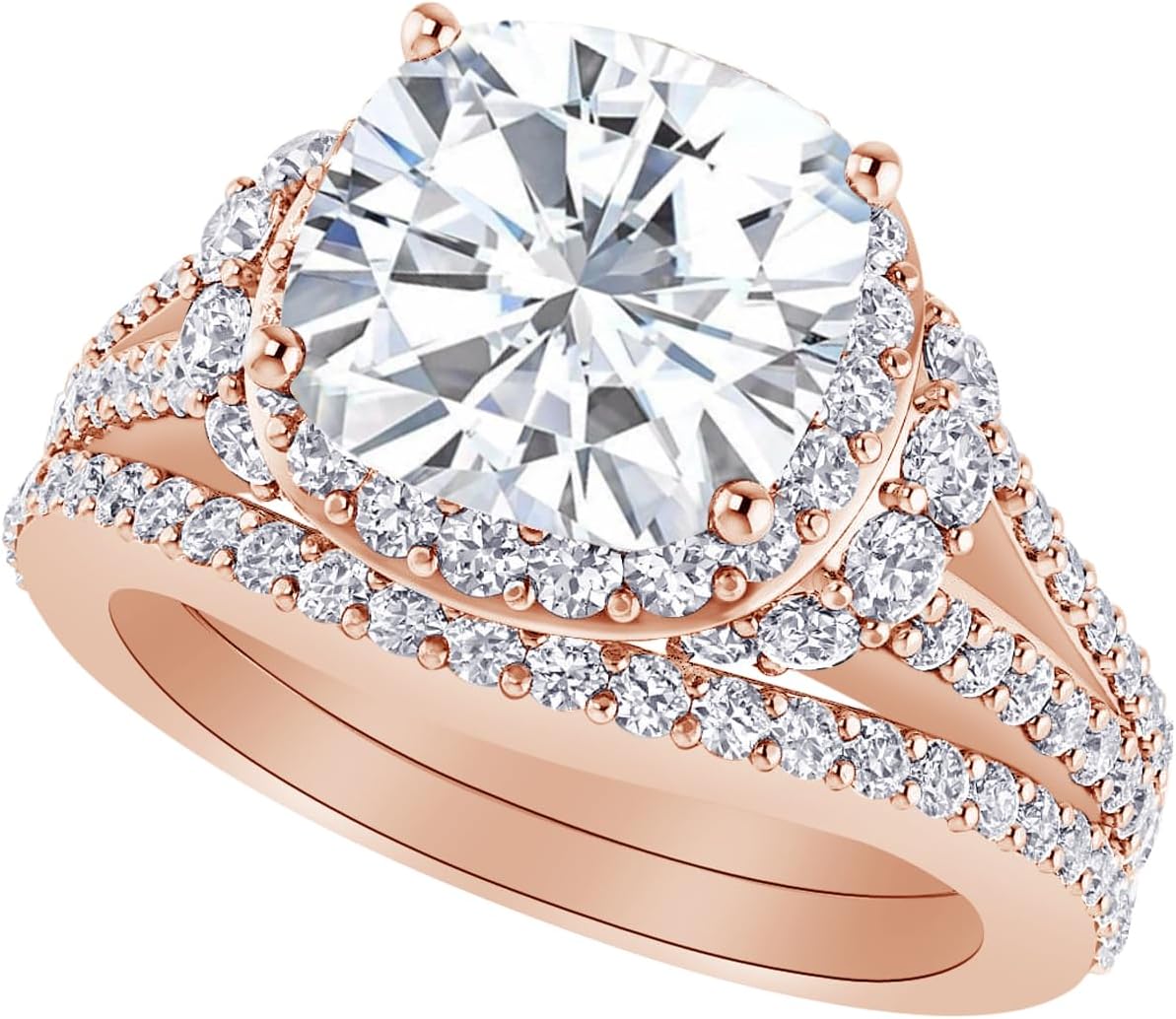 Houston Diamond District 1-8 Carat (ctw) Round Cut LAB GROWN Diamond Two Rows Of Diamonds Wedding Bridal Set (Color H-I Clarity VS1-VS2)