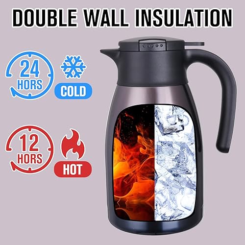 Miniatura 106 de Jarra térmica de acero inoxidable para café, termo de doble pared sellado al vacío, 12 horas de retención de calor Negro