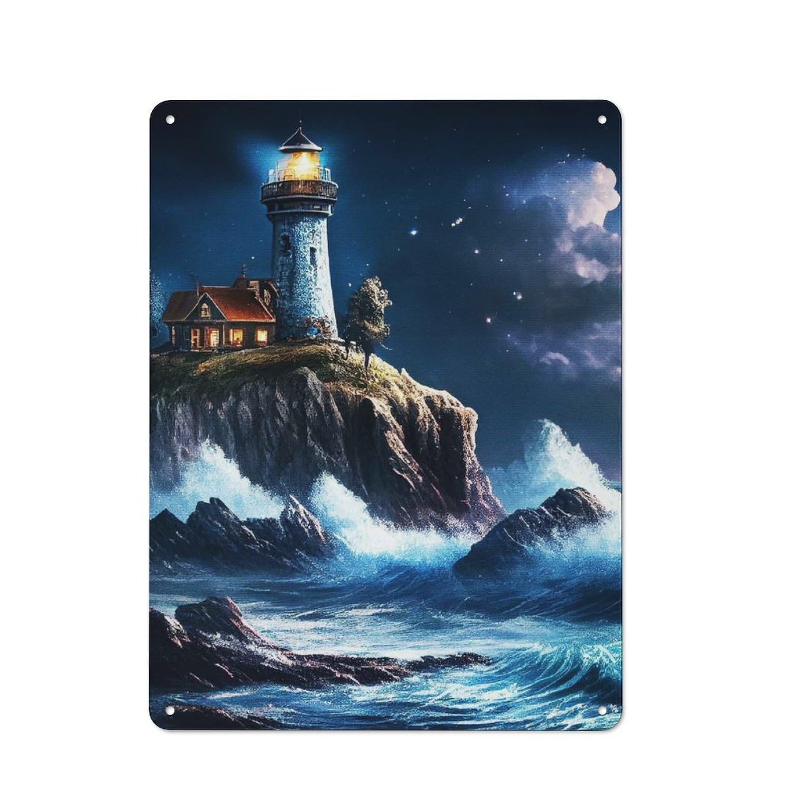 Junmoney Style-23 View Of The Lighthouse Friendly Metal Wall Decor 40X30cm, Vintage Metal Sign For Tea Room, Shop Wall Or Breakfast Area