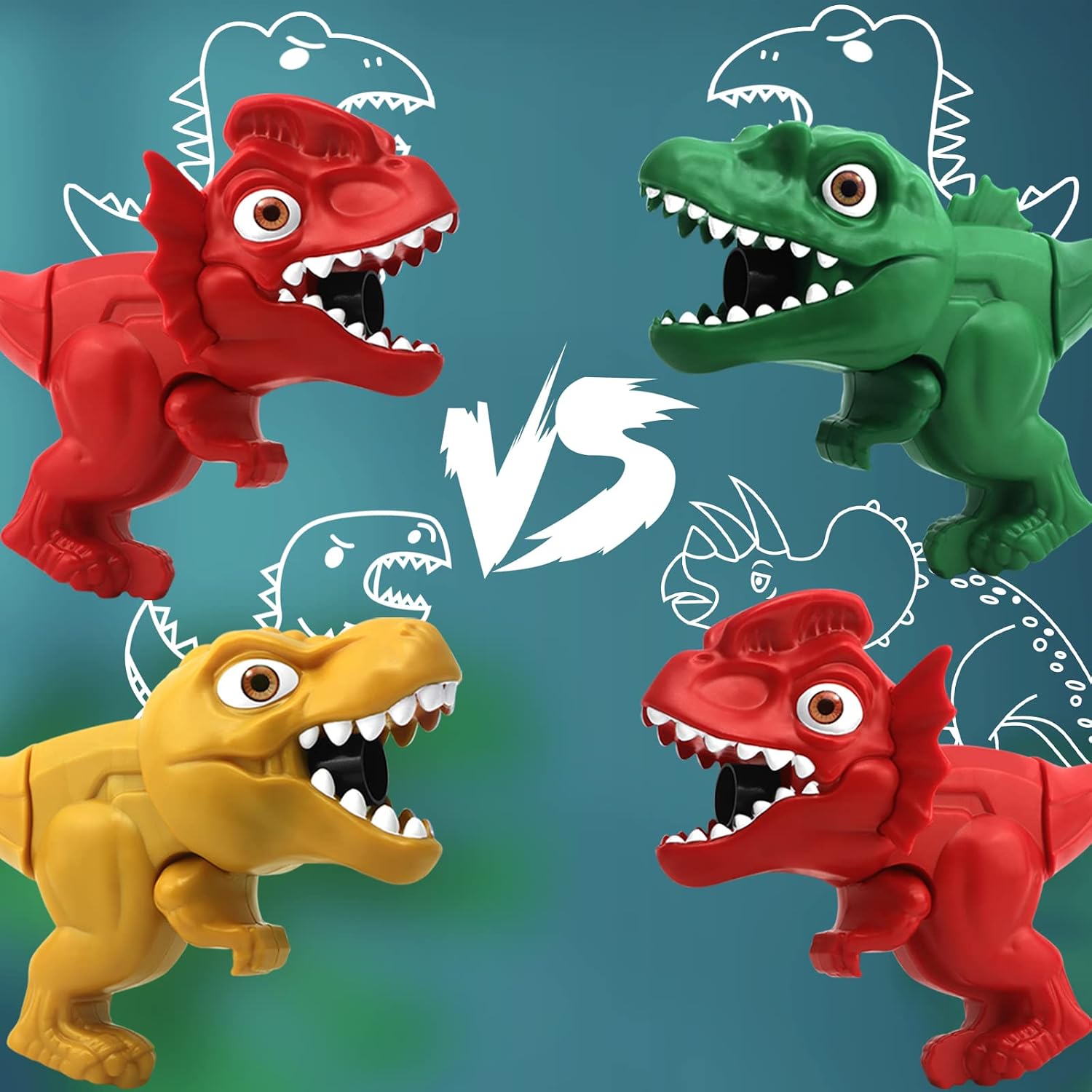 4 Pack Dinosaur Toy Guns for Toddlers Age 3-5, Small Dino Blaster Toys for Boys 3 4 5 Years Old, Easy to Shoot Foam Dart Gun Set for Kids, Cool Birthday Gift Idea for boy