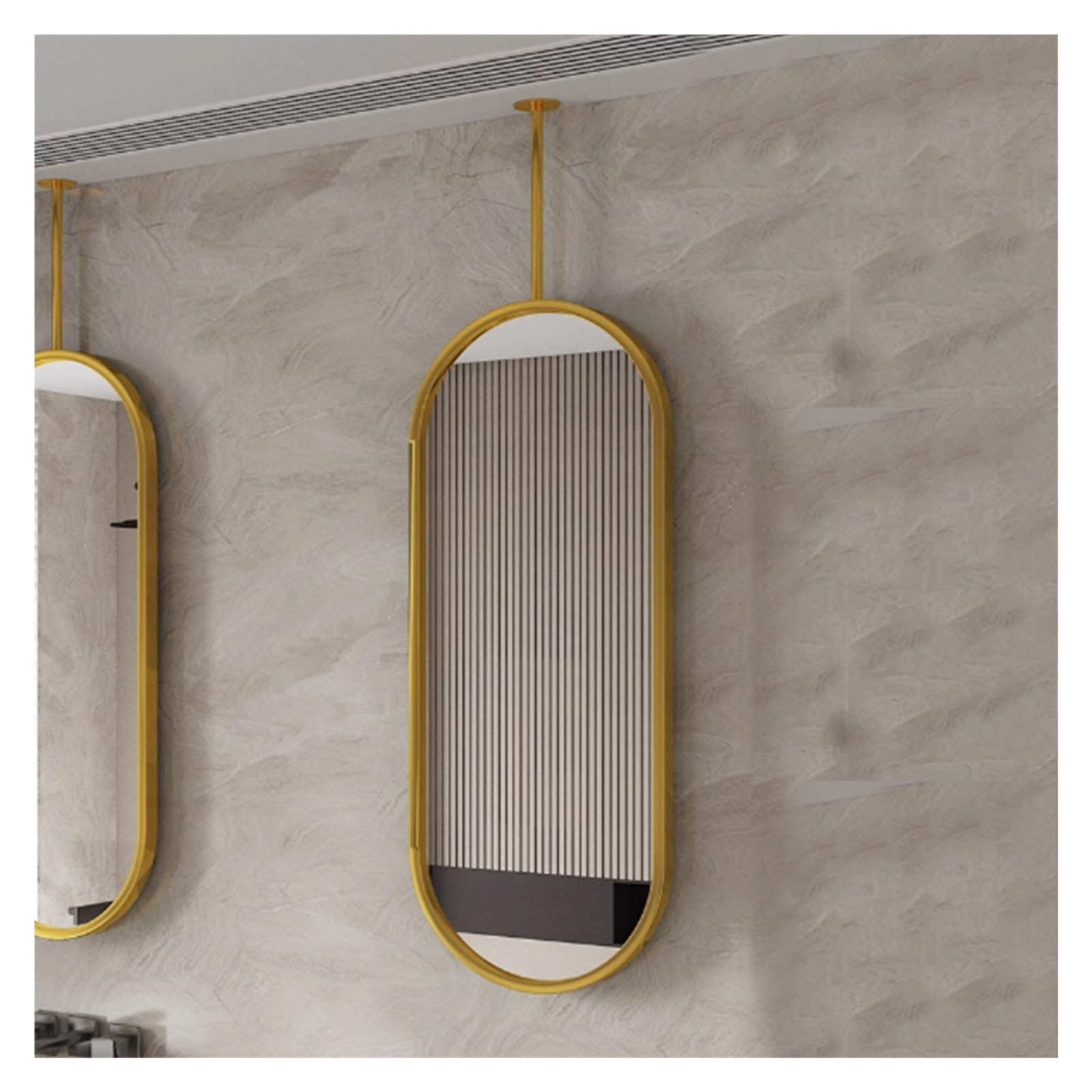 Miroir Suspendu au Plafond sur Tige métallique - Lot de 2, 40 x 80 cm. Réflecteur Mural élégant pour Salle de Bain, Couloir, entrée et Chambre. Décoration d'hôtel raffinée.