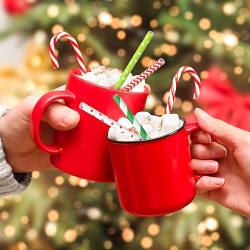 Miniatura 3 de 500 pajitas de papel de Navidad, 8 estilos, desechables, rojo y verde, rayas cheurón, bicolor, rayas, lunares, mezcla de pajitas para suministros de