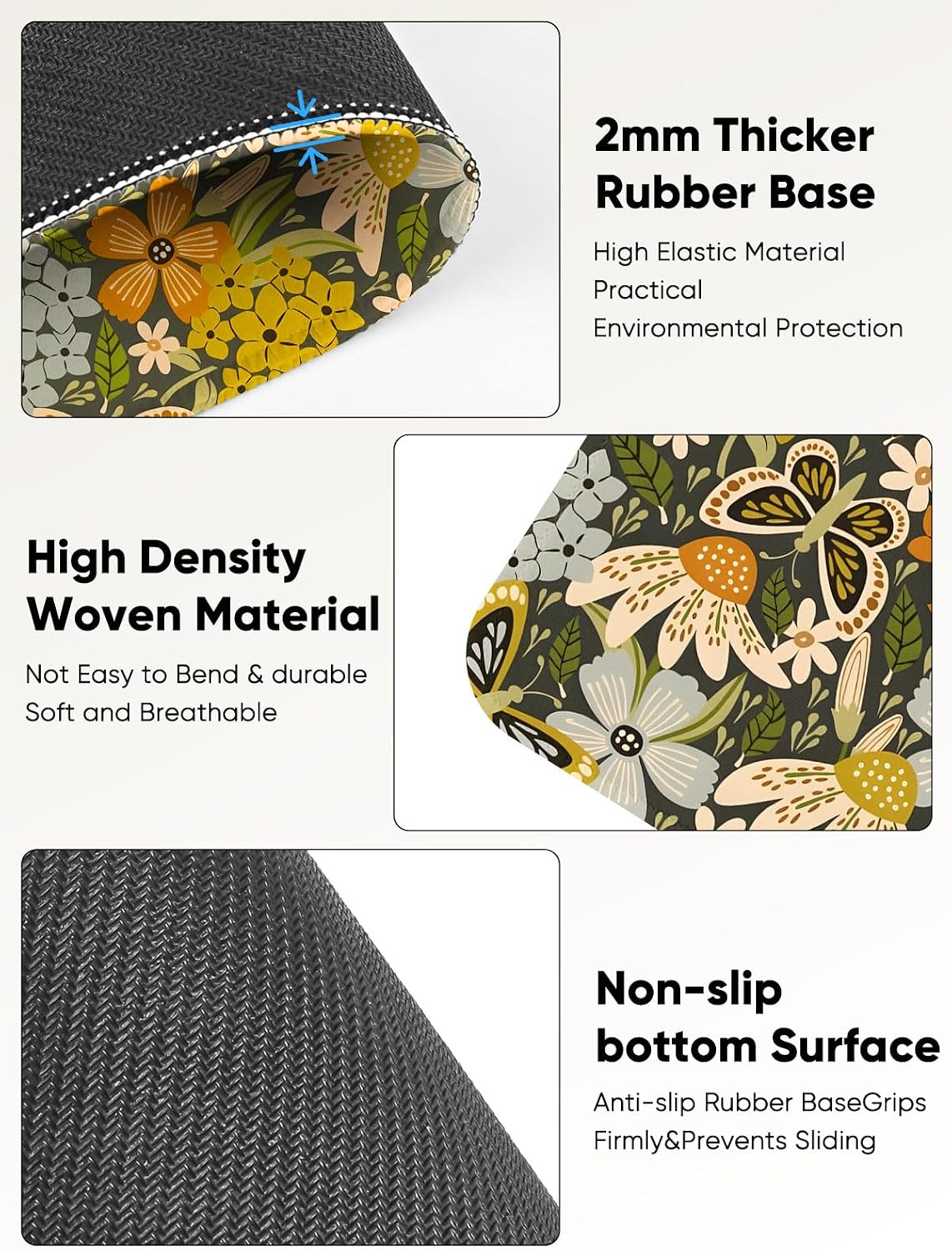 Seorsok Elegant Bird and Flower Patterns Mouse Mat,Premium Textured Mouse Pads for Office Laptop,Washable Square Cute Mousepads with Extended Stitched Edges Non Slip Rubber Base 9.5"x7.8"x0.07" Inch image 5