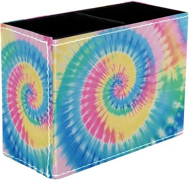 Pen Holder, PU Leather Pencil Holder for Desk Tie Dye Makeup Organizer Multifunctional Office Supplies for Home School