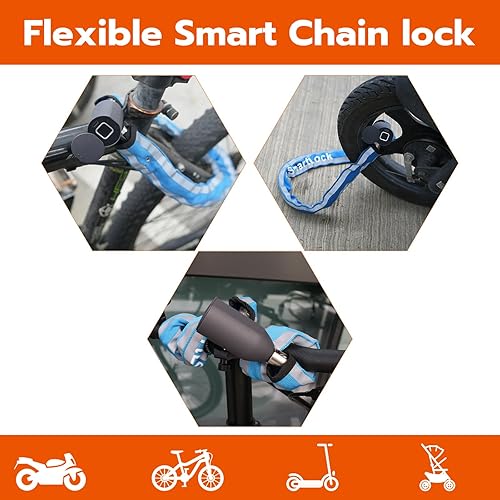 Miniatura 6 de Cerradura de cadena para bicicleta de huellas dactilares, resistente con Bluetooth, impermeable, biométrica, antirrobo, con bloqueo de cadena de 3.3