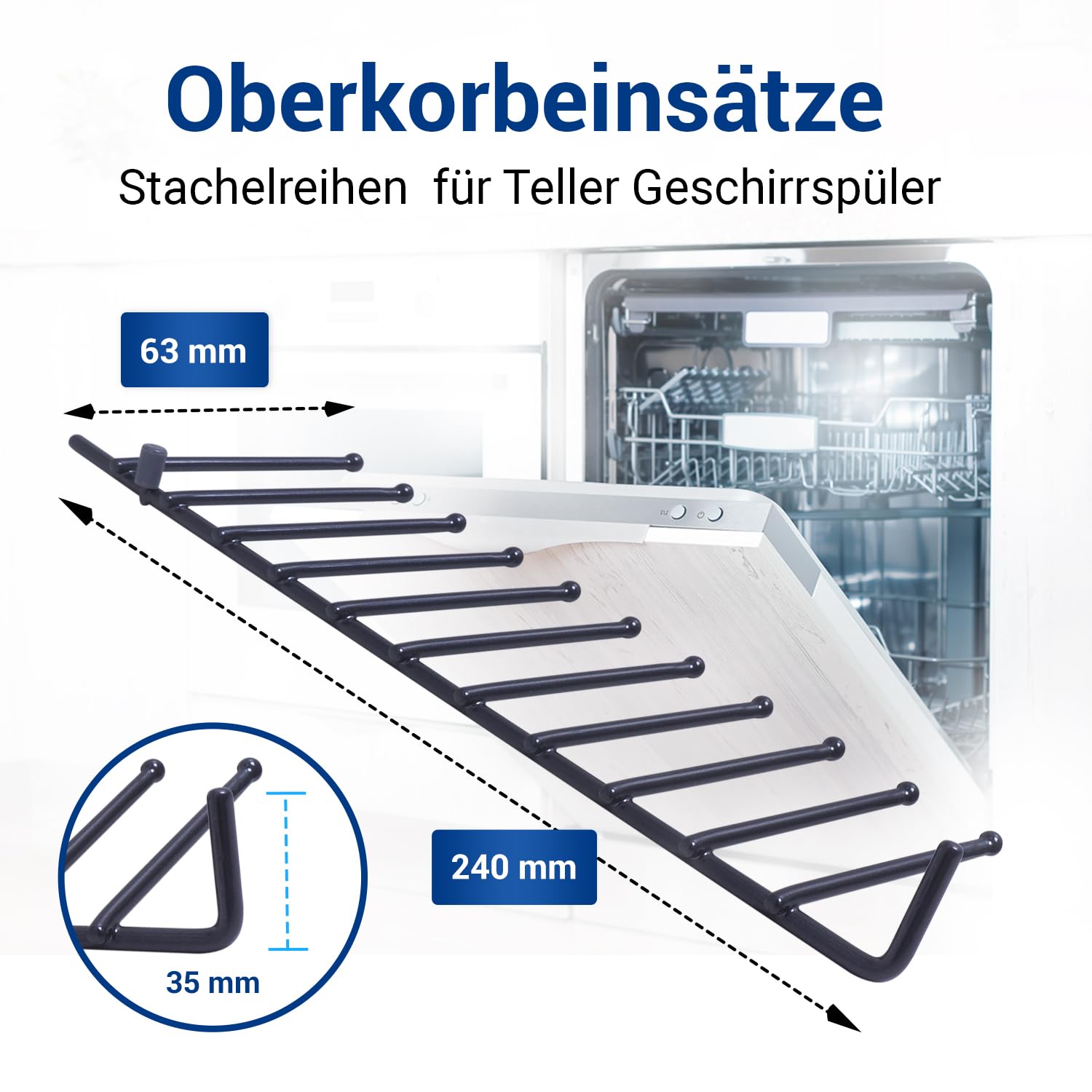 VIOKS Insert de panier supérieur, lot de 2, remplacement pour série d'épines pliantes Siemens Bosch 12004140, 240 x 63 mm, pour assiettes et rangées d'épines pliantes